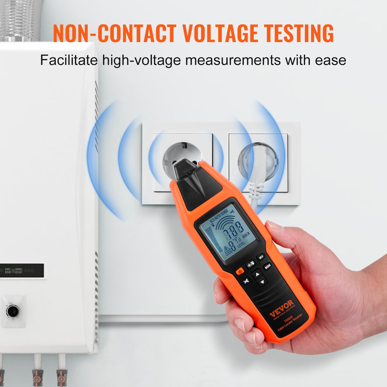 VEVOR Underground Cable Locator, 8 Ft Max Detect Depth Cable Tester, 12 to 600V (NVC) Wire Tracer Break Detector Finder, 6561Ft Detect Length for Electrical Circuits Pipelines Dog Fence Buried Cables - Image 3