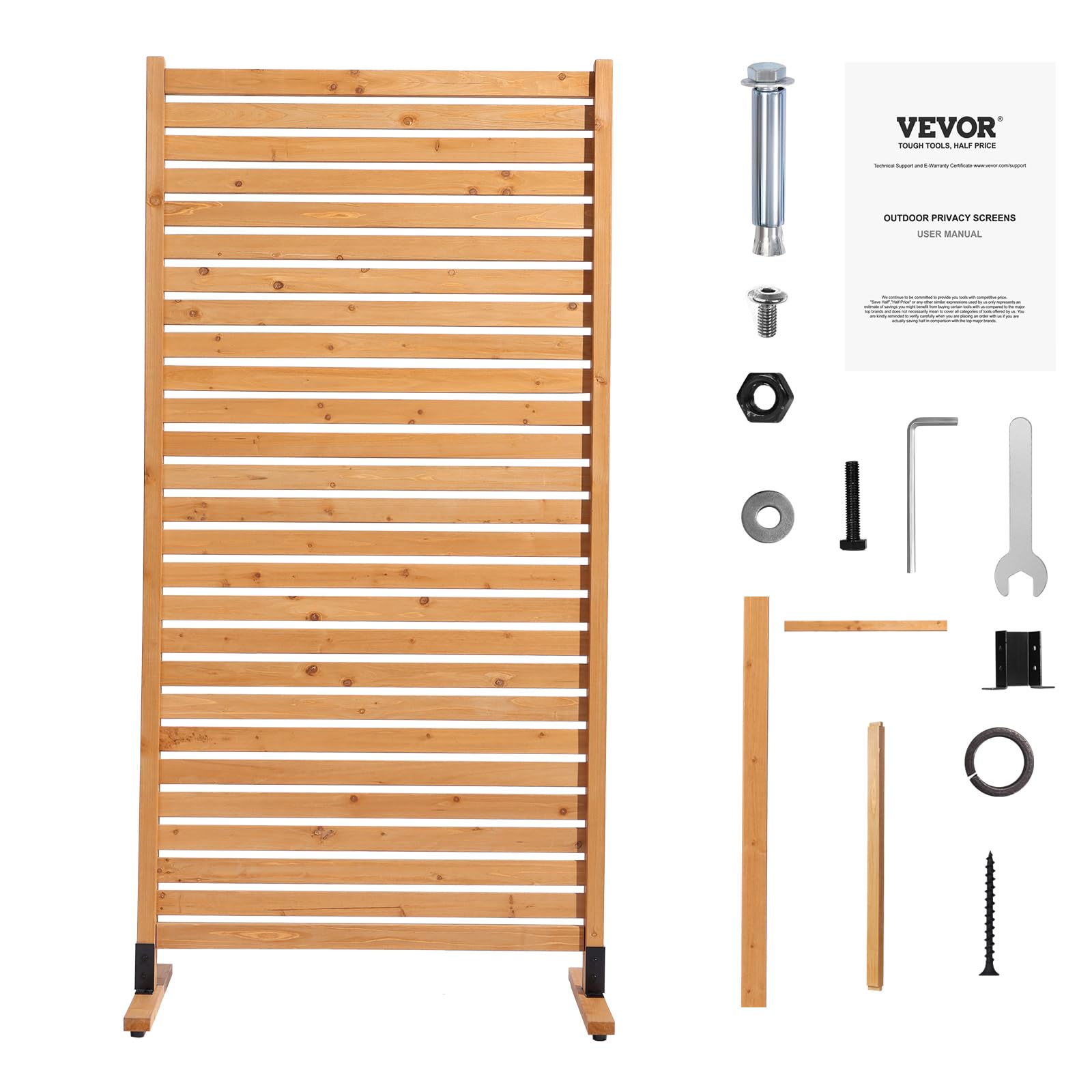 VEVOR Wooden Privacy Screen,36" W x 73" H Outdoor Privacy Screen, Freestanding Wood Privacy Panel with Stand,Outdoor Divider for Balcony Patio Lawn Garden - Image 10