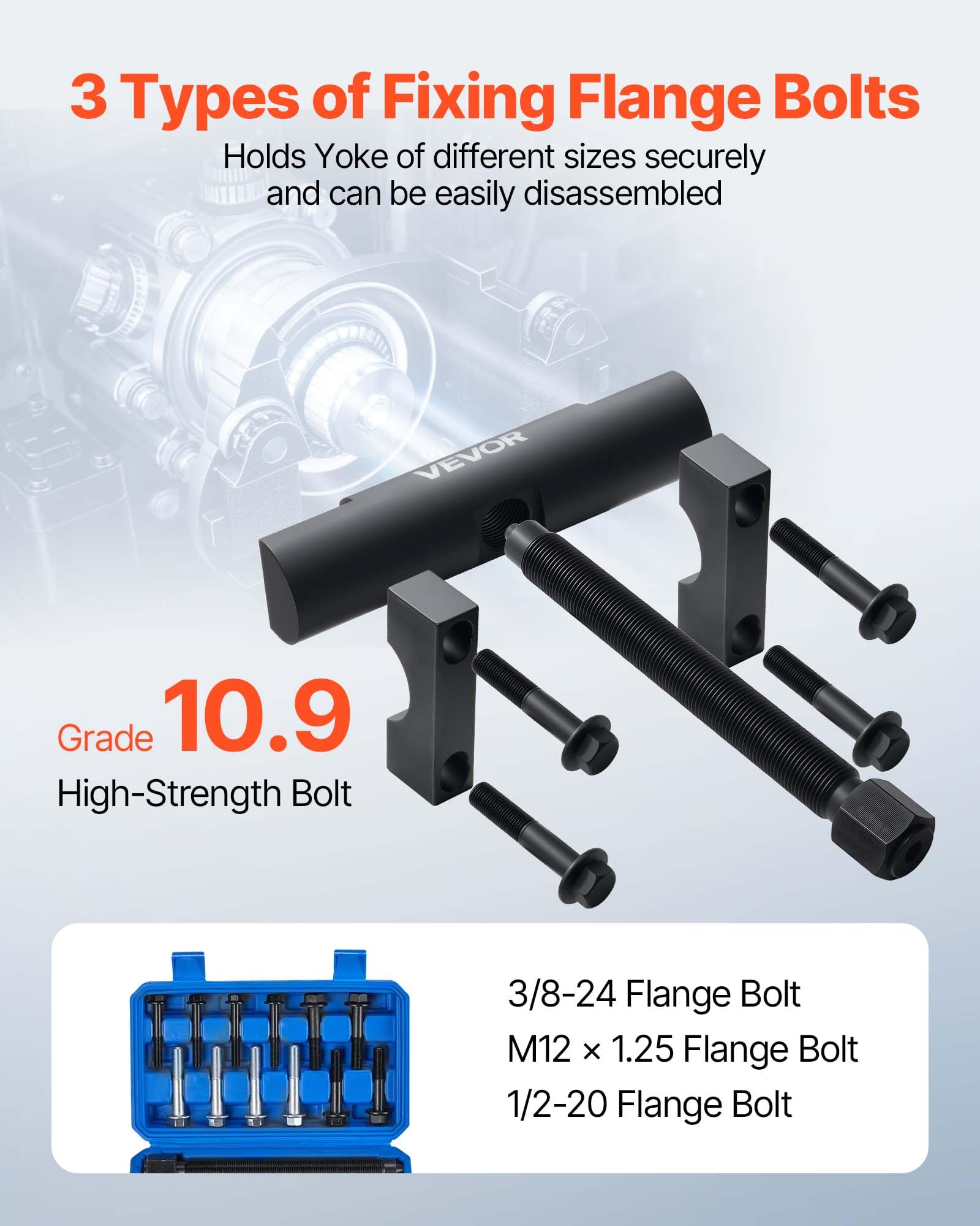 VEVOR Yoke Puller, Made for Class 6-8 Transportation Trucks and Equipment, Heavy Duty Yoke Removal Tool Kit, Automotive Yoke Puller Kit Compatible with Kenworth, Peterbilt, Freightliner, Mack, Volvo - Image 4